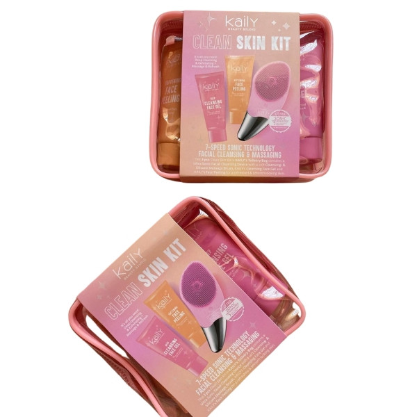 Kaily Clean Skin Kit Contains Deep Cleaning Face Gel, Soft Face Peeling and Ultrasonic Facial Cleaning Device with Silicon Massage Brush